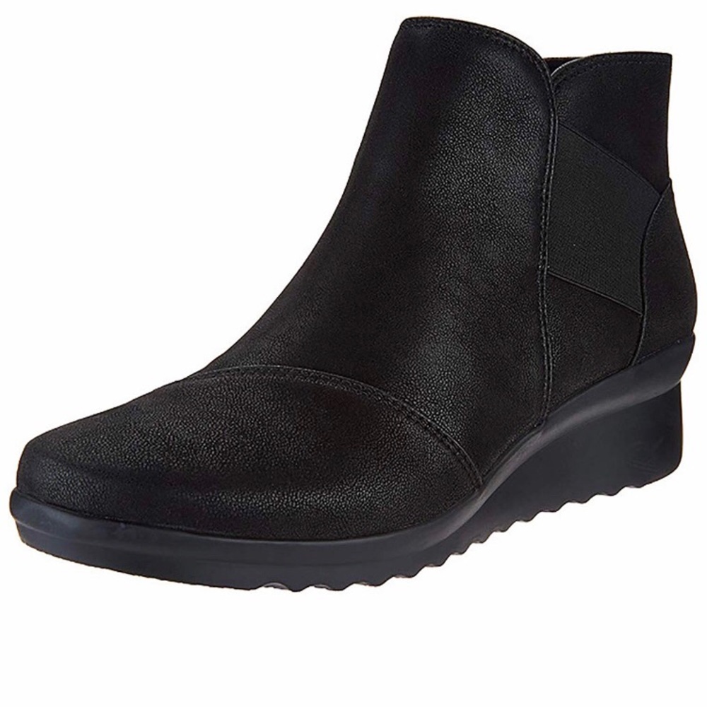 Clark’s Black Caddell Wedge Ankle Bootie Sz 6 1/2M
